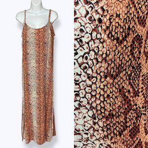 Handmade Dress Snakeskin Print Maxi Snake Reptile Brown Sleeveless‎ Summer Slits